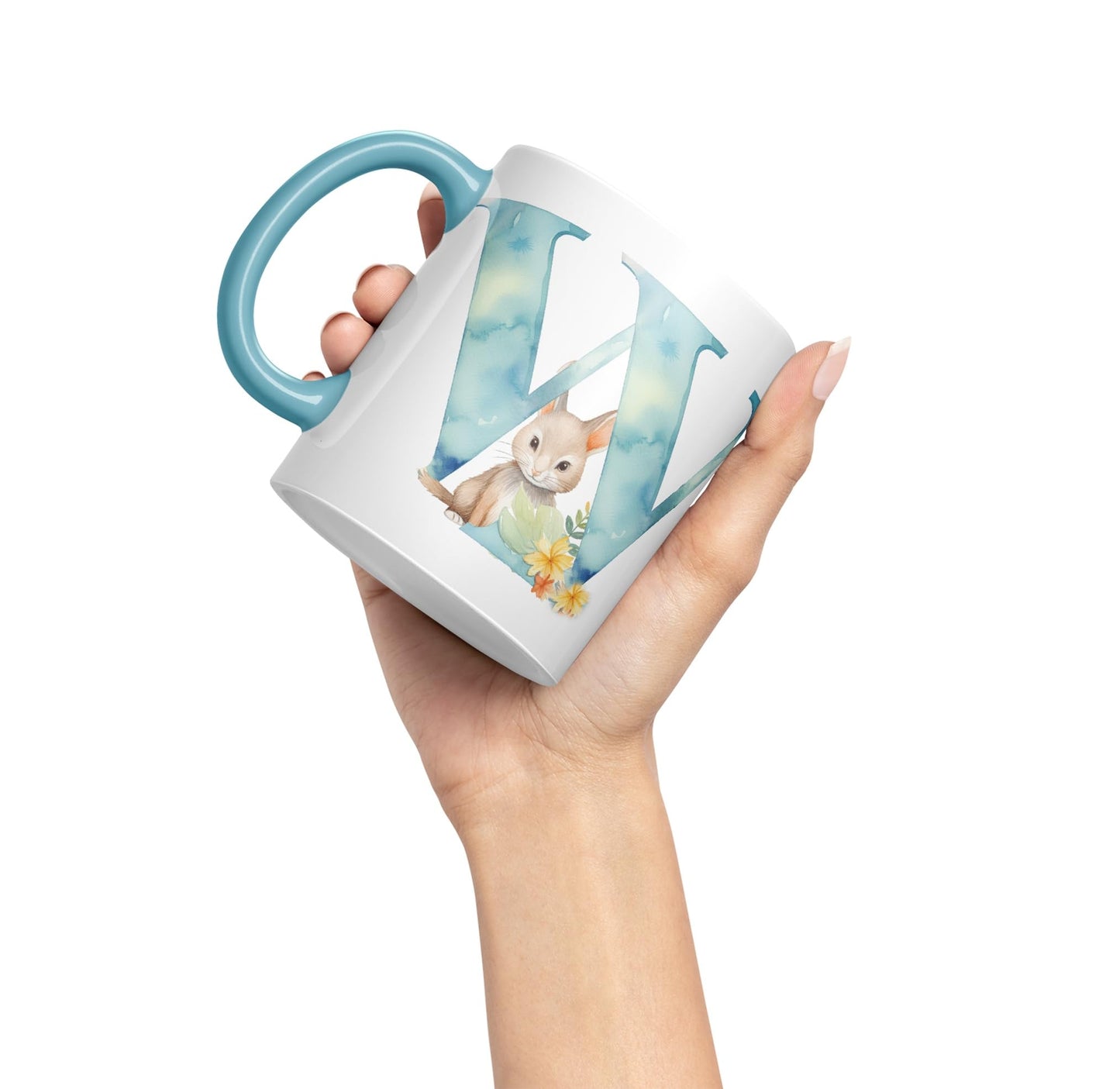 Letter W mug, Animals Alphabet Letter W Monogram animal for kids Ceramic Coloured Mug Cup for Tea Coffee Hot brew 330ml 11Oz Gift