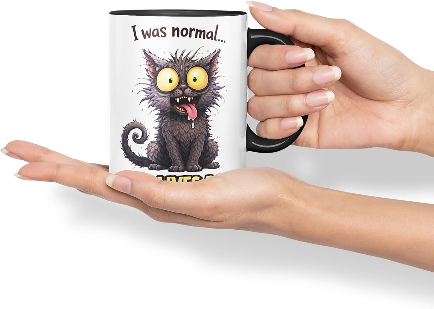 Vixar I was Normal Two Lives Ago Cat Coloured Ceramic Mug Cup Gift, 11oz (Black)