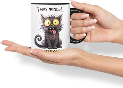 Vixar I was Normal Two Lives Ago Cat Coloured Ceramic Mug Cup Gift, 11oz (Black)