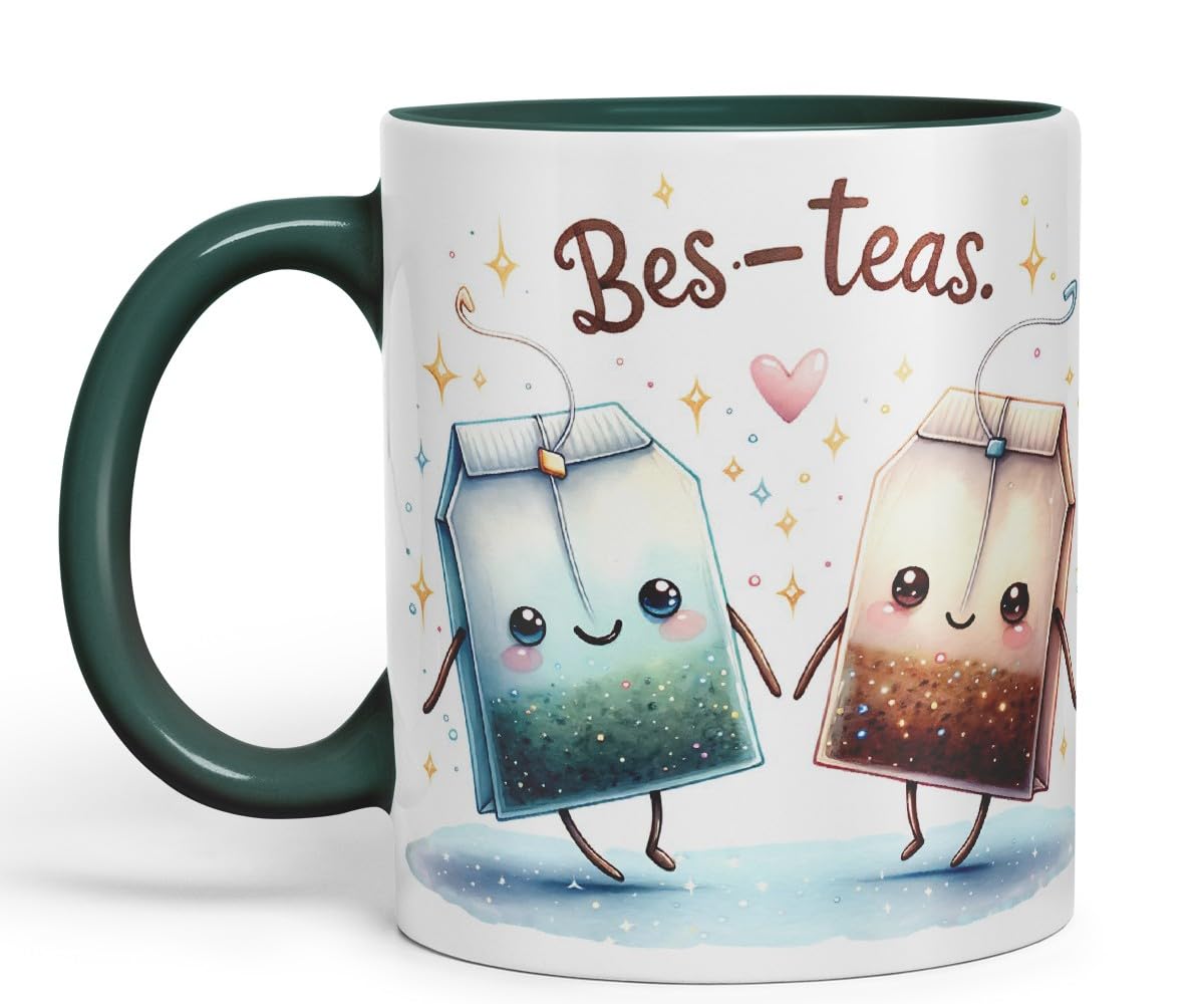 Vixar BES-Teas Coloured Ceramic Cup Mug – Cute Tea Lovers Gift for Best Friends or Partner – 11oz (Black)