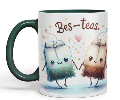 Vixar BES-Teas Coloured Ceramic Cup Mug – Cute Tea Lovers Gift for Best Friends or Partner – 11oz (Black)