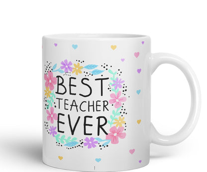 Vixar Best Teacher Ever Flowers, Ceramic 330 ml 11oz Coloured Mug Cup, Teacher Gift from Kids, School Gift, end of Year for Coffee Tea (T4)