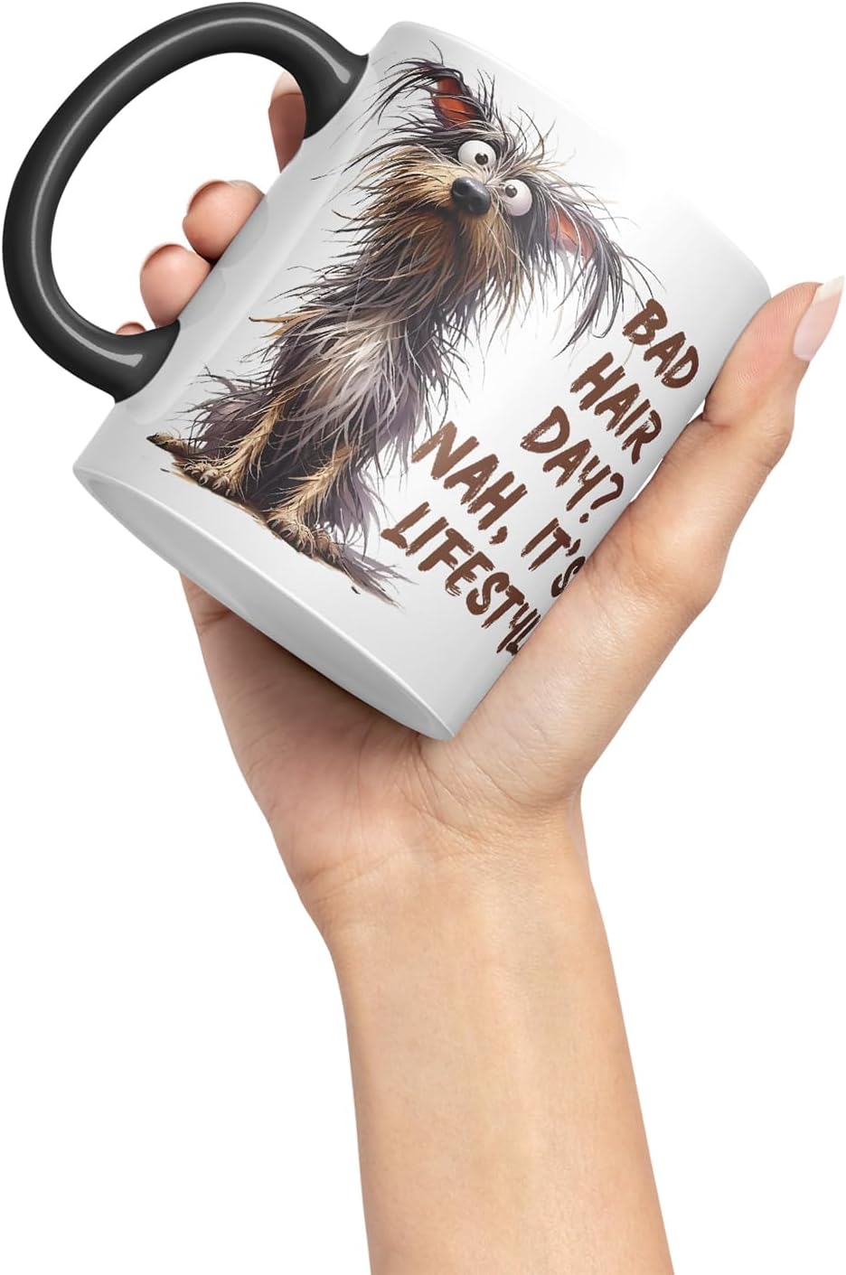 Vixar Bad Hair Day Nah It's A Lifestyle Funny Dog – Coloured Ceramic Mug Cup Gift, 11oz (Black)