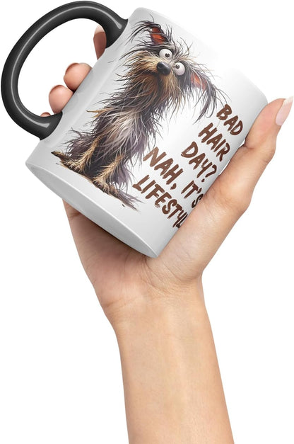 Vixar Bad Hair Day Nah It's A Lifestyle Funny Dog – Coloured Ceramic Mug Cup Gift, 11oz (Black)