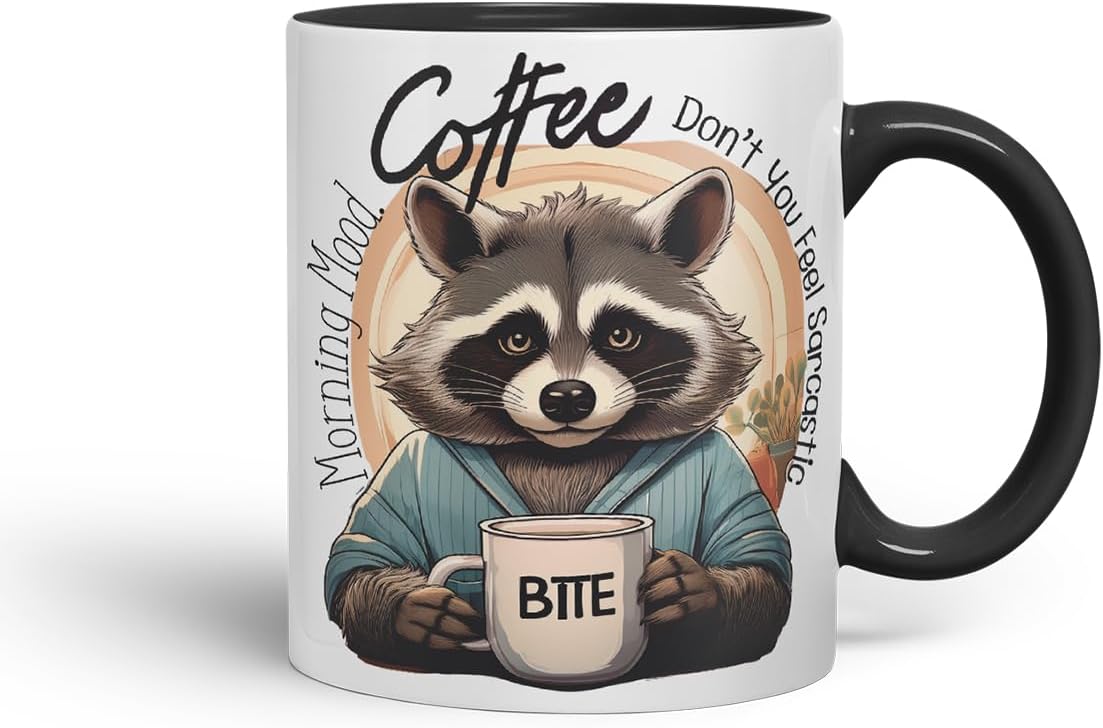 Vixar Coffee Don't You Feel Sarcastic This Morning Bite Raccoon – Coloured Ceramic Mug Cup Gift, 11oz (Black)