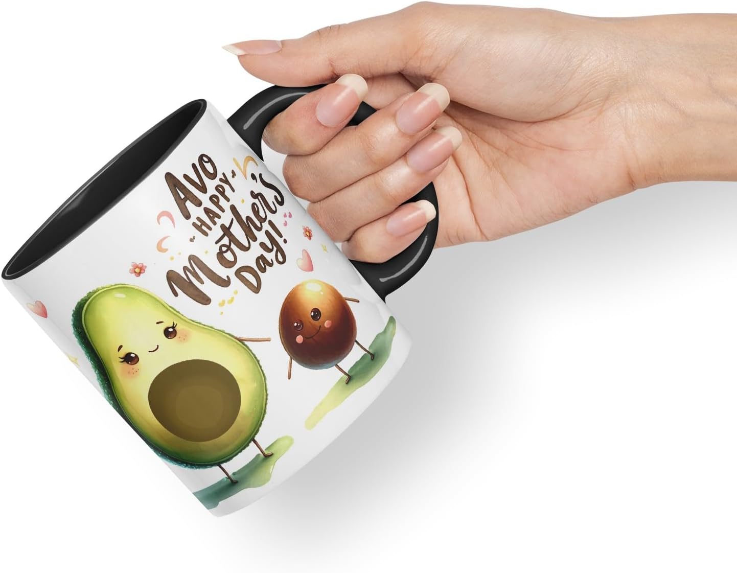 Vixar AVO Happy Mother’s Day Coloured Mug Cup Cute Avocado Gift 11oz (Black)