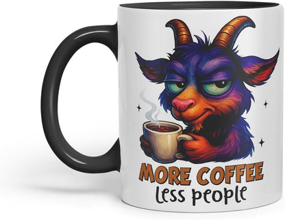 Vixar More Coffee Less People Funny Goat Mug – Coloured Ceramic Mug Cup Gift, 11oz (Black)