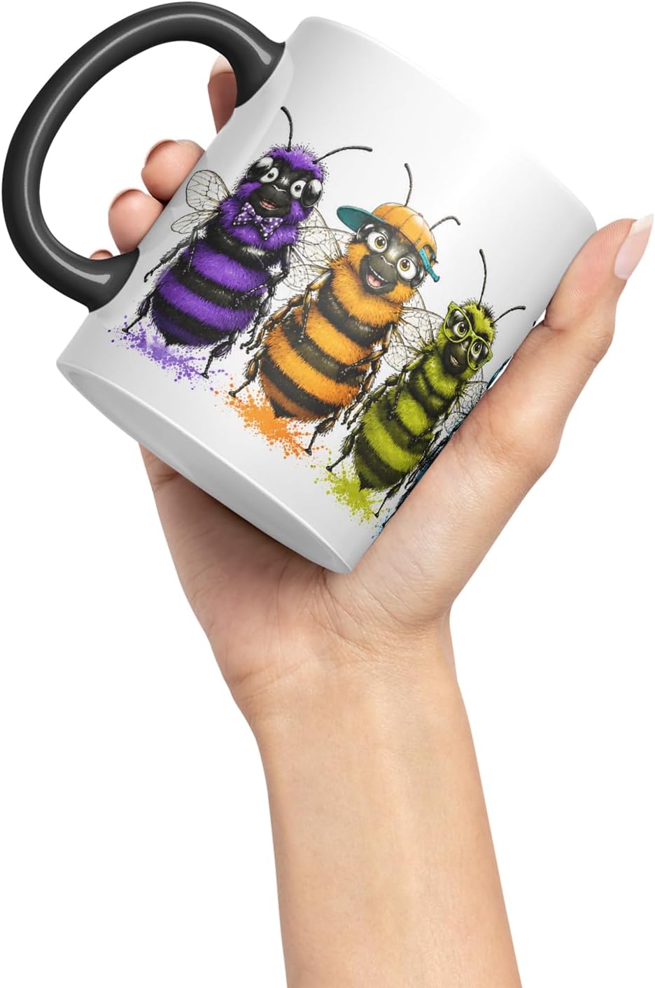 Vixar Funny Bees Mug – Cute Bee Animal Coloured Ceramic Mug Cup Gift, 11oz (Black)