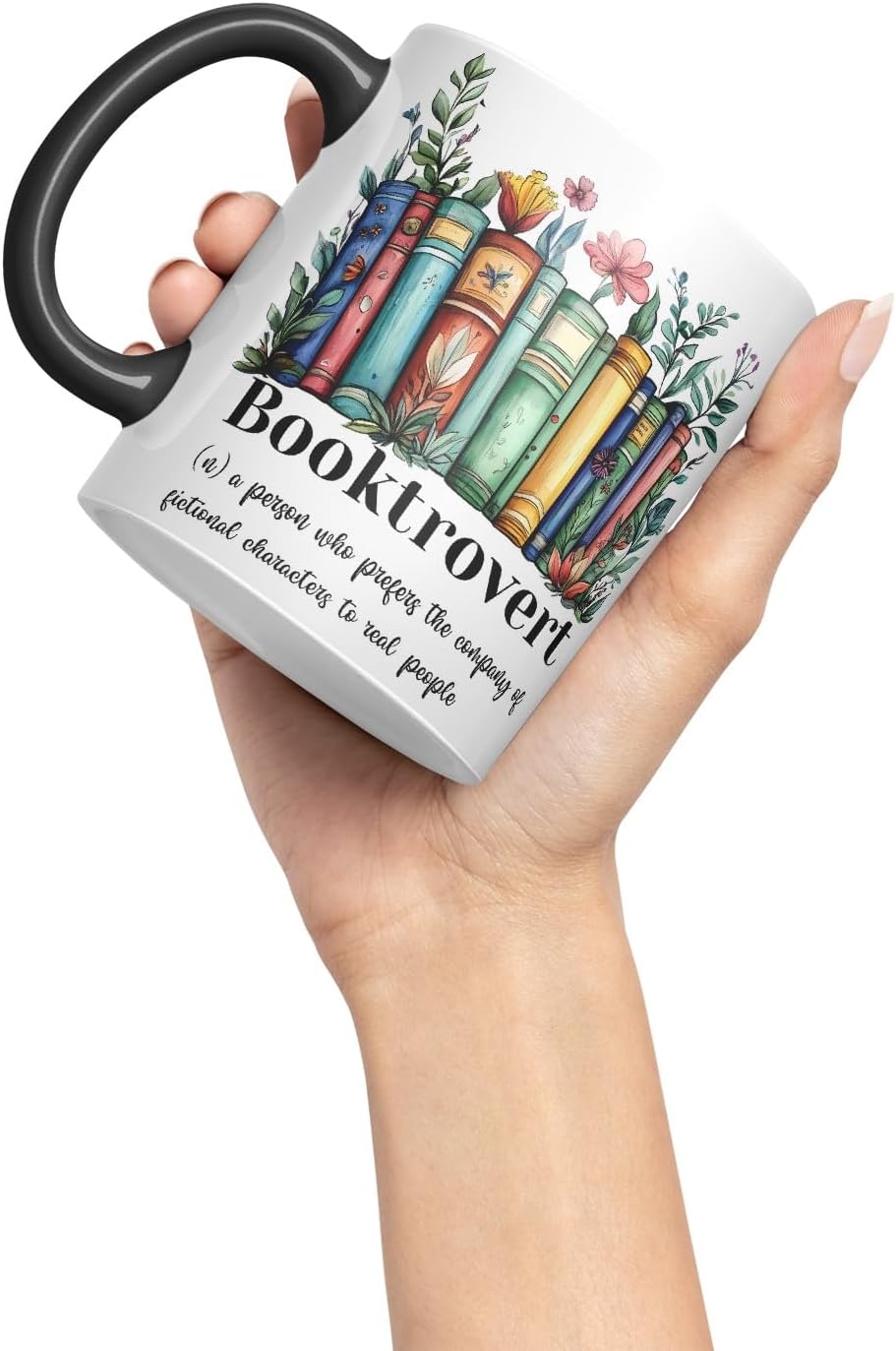 Vixar Booktrovert – a Person who Prefers The Company of Fictional Characters to Real People Coloured Ceramic Mug Cup Gift, 11oz (Black)