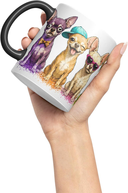 Vixar Short Hair Chihuahua Dog Mug – Cute Chihuahua Coloured Ceramic Mug Cup Gift, 11oz (Black)