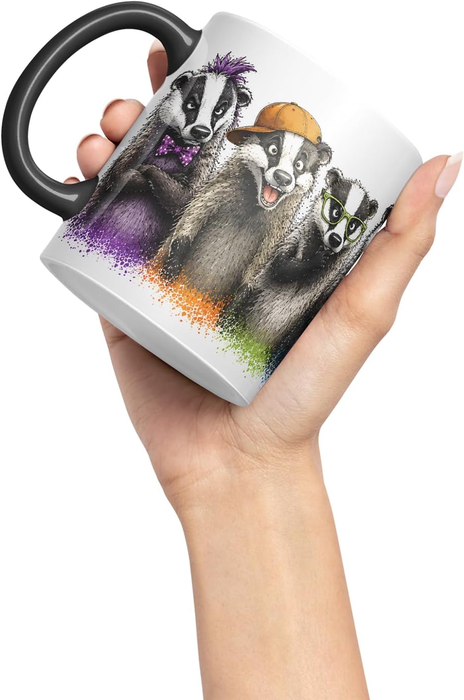 Vixar Funny Badger Mug – Cute Badger Animal Coloured Ceramic Mug Cup Gift, 11oz (Black)