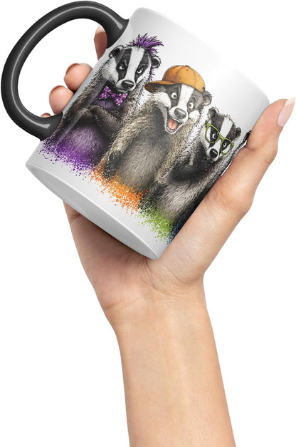 Vixar Funny Badger Mug – Cute Badger Animal Coloured Ceramic Mug Cup Gift, 11oz (Black)