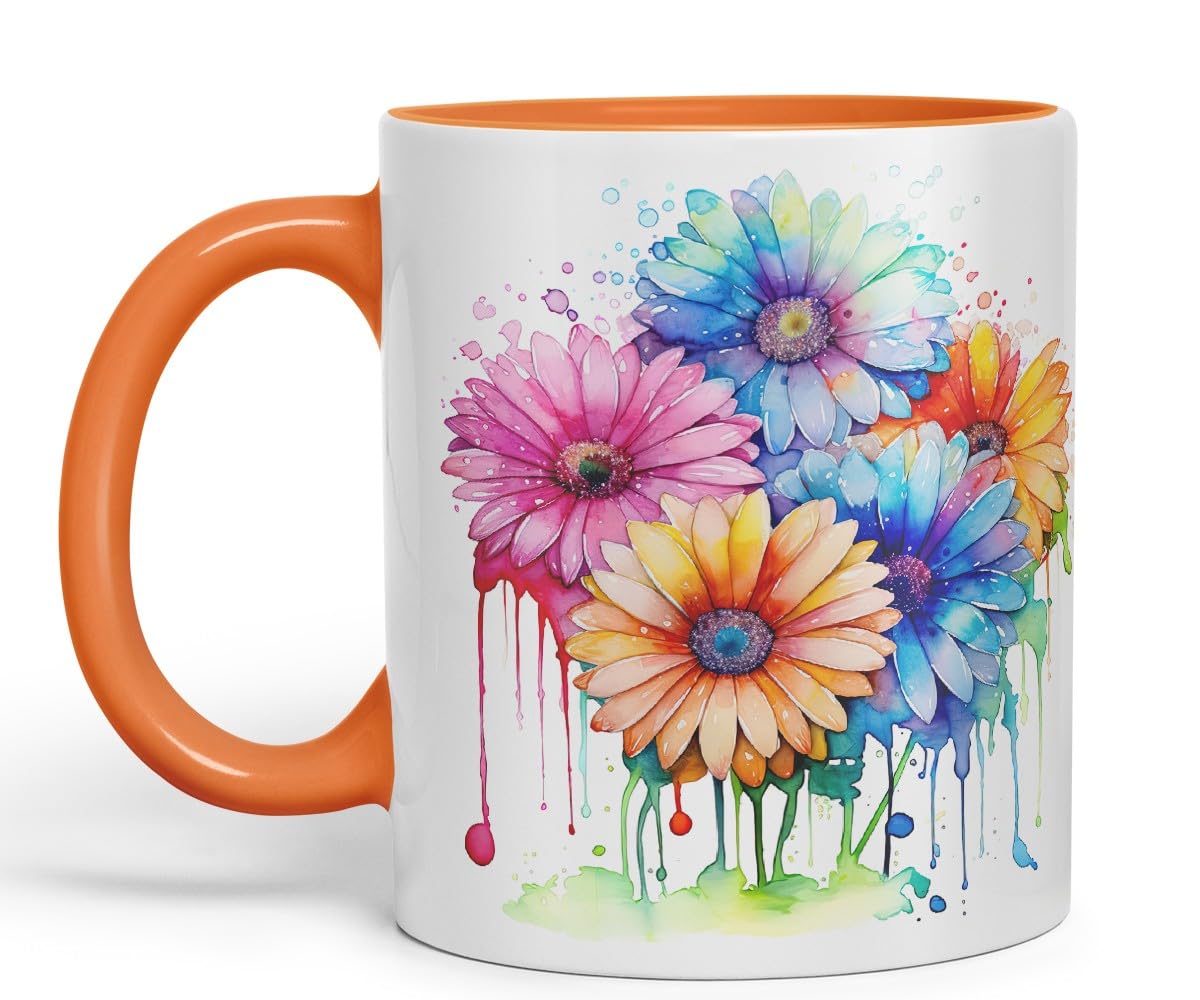 Vixar Gerbera Daisy Bright Bloom Mug Coloured Ceramic Mug Cup Gift, 11oz (C Blue)