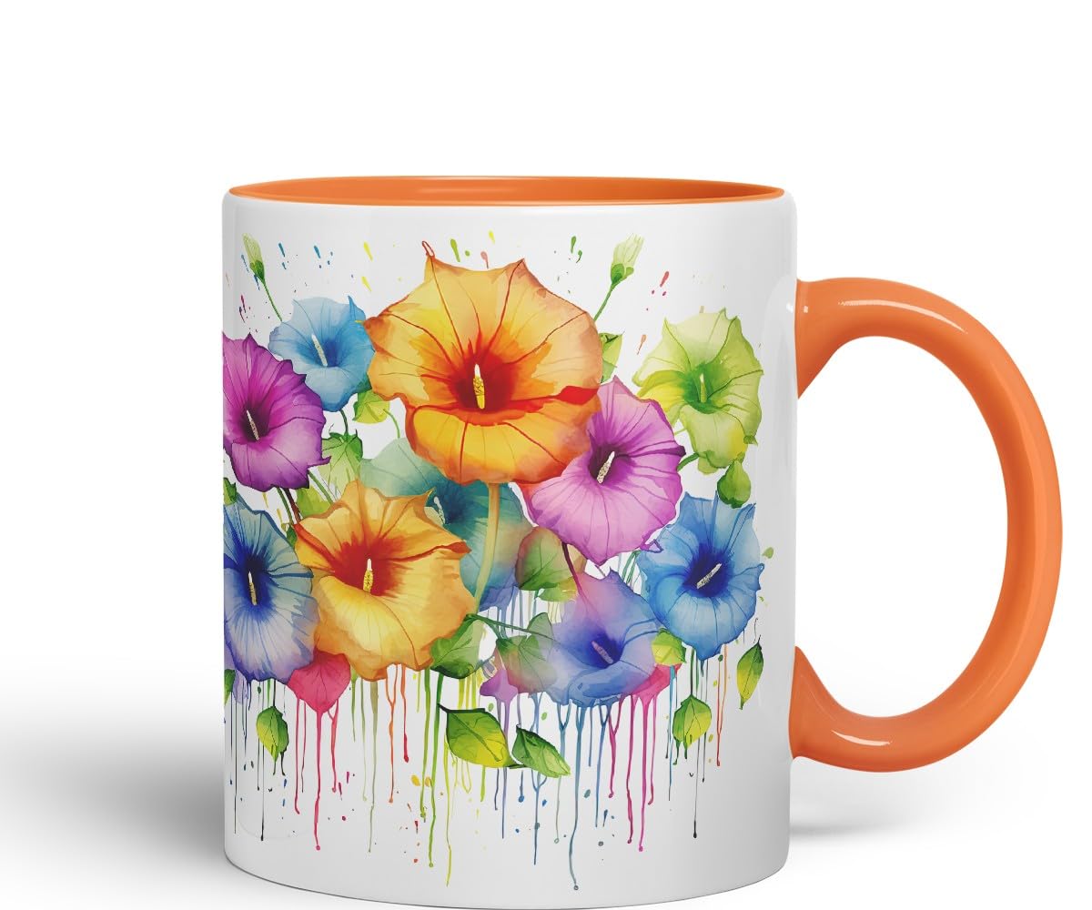 Vixar Morning Glory Climbing Flower Mug Coloured Ceramic Mug Cup Gift, 11oz (Light Green)
