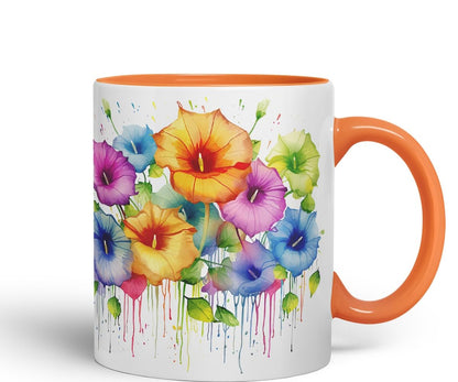 Vixar Morning Glory Climbing Flower Mug Coloured Ceramic Mug Cup Gift, 11oz (Light Green)