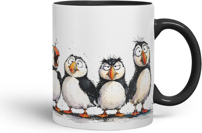 Vixar Puffin Bird Mug – Cute Puffin Bird Coloured Ceramic Mug Cup Gift, 11oz (Black)