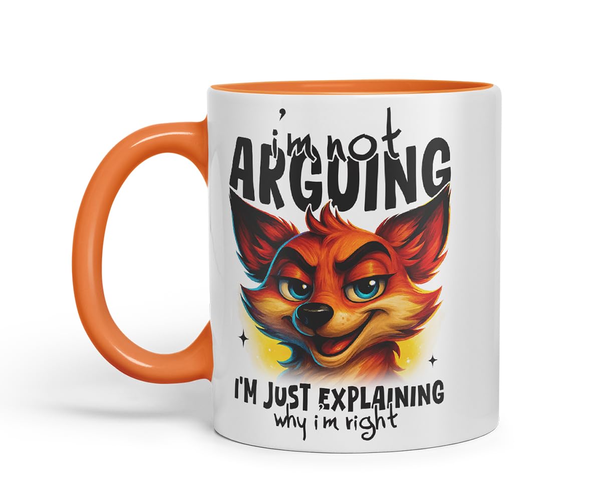 Vixar I'm Not Arguing I'm Just Explaining Why I'm Right Funny Fox Mug – Coloured Ceramic Mug Cup Gift, 11oz (Black)