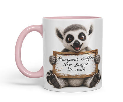 Vixar Personalised Lemur Mug with Name or Custom Message – Cute Animal Coloured Ceramic Mug Cup Gift, 11oz (Black)