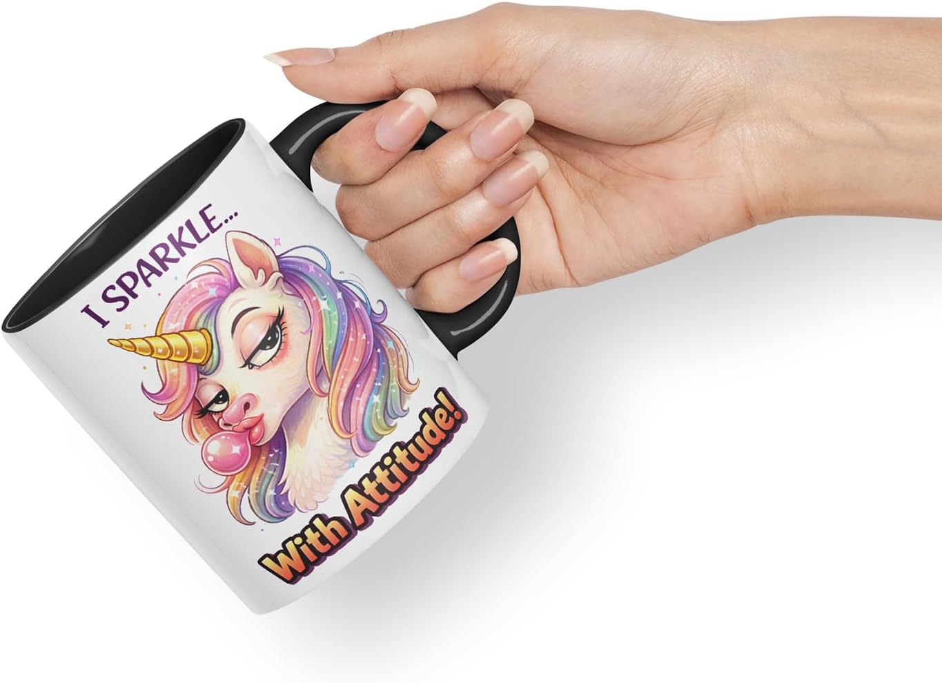 Vixar I Sparkle with Attitude Unicorn Coloured Ceramic Mug Cup Gift, 11oz (Black)