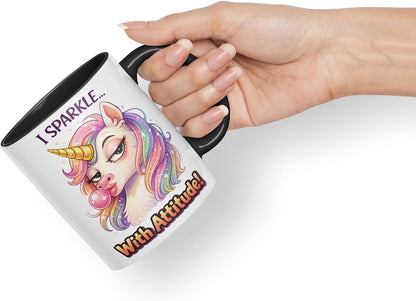Vixar I Sparkle with Attitude Unicorn Coloured Ceramic Mug Cup Gift, 11oz (Black)