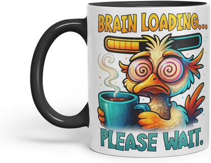 Vixar Brain Loading Please Wait Funny Bird Coffee Mug – Coloured Ceramic Mug Cup Gift, 11oz (Black)