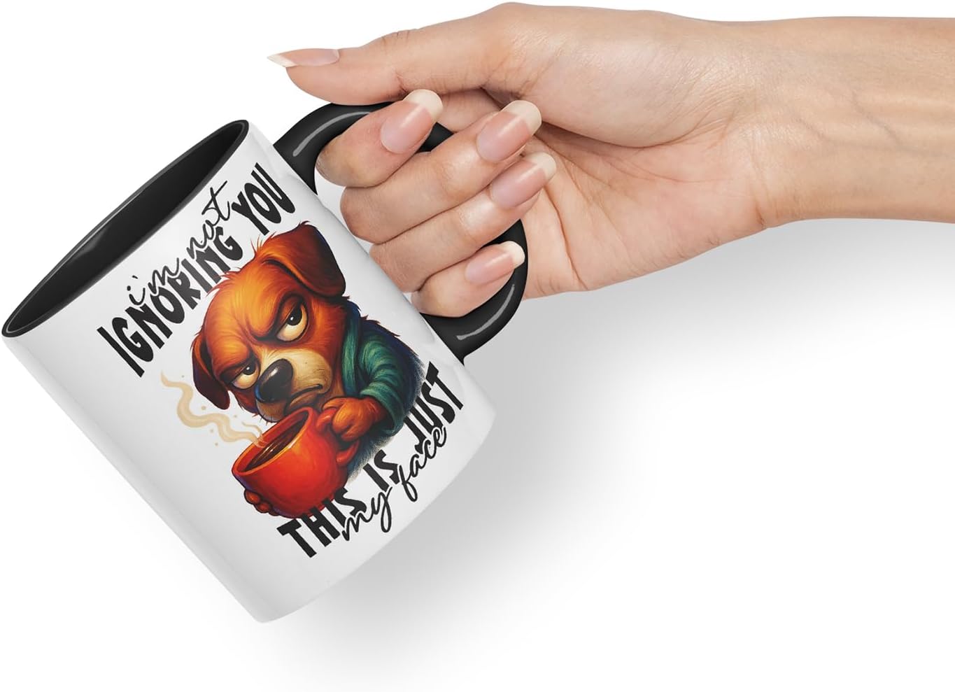 Vixar I'm Not Ignoring You This is Just My Face Funny Dog Mug – Coloured Ceramic Mug Cup Gift, 11oz (Black)