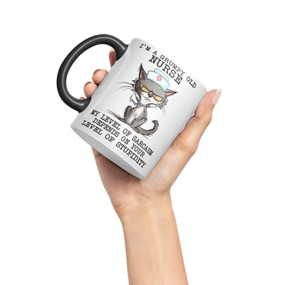 Vixar I'm A Grumpy Old Nurse My Level of Sarcasm Depends on Your Level of Stupidity Cats Sarcastic Joke Ceramic Coloured Mug Cup for Tea Coffee Hot Brew 330ml 11Oz