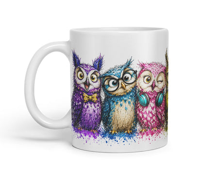 Vixar Owls Mug – Cute Owls Coloured Ceramic Mug Cup Gift, 11oz (Black)