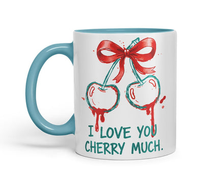 Vixar I Love You Cherry Much Mug – Coloured Ceramic Mug Cup Gift, 11oz (Black)