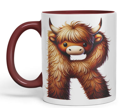 Highland Cow Alphabet Monogram Coloured Ceramic Cup Mug Letter R Rustic Farmhouse Animal Letter Gift V2 11oz (Black)