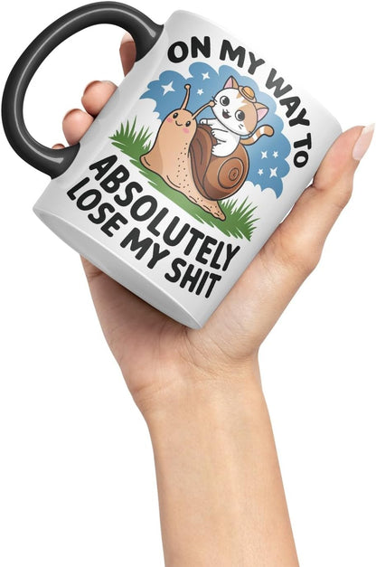 Vixar On My Way to Absolutely Lose My ** Sarcastic cat snailColoured Ceramic Mug Cup Gift, 11oz (Black)