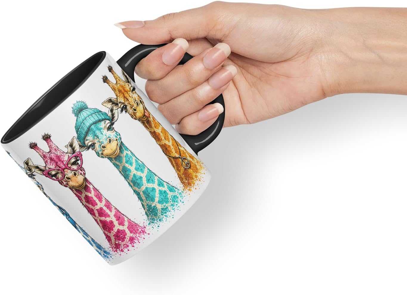 Vixar Funny Giraffe Mug – Cute Giraffe Animal Coloured Ceramic Mug Cup Gift, 11oz (Black)