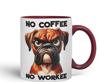 Vixar No Coffee No Workee Sarcastic Boxer Dog Mug, Coloured Ceramic Cup 11oz (Black)