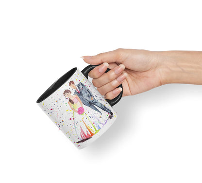 Vixar Wedding Mr and Mrs Bride and Groom Watercolour Art Coloured Mug Cup Gift Birthday Work Office Tea Coffee