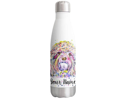 Vixar Cavapoo Personalised Custom Bottle with your Text/name Dog pet Watercolour Animals Bottle Double Wall Insulated Stainless Steel Sport Drinks 500ml