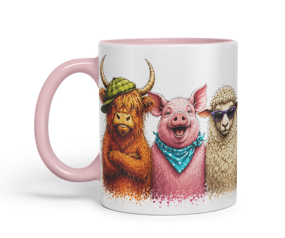 Vixar Funny Farm Animals Mug – Cute Farm Animal Coloured Ceramic Mug Cup Gift, 11oz (Black)
