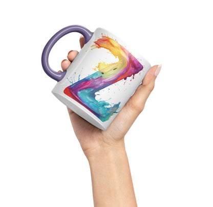 Letter Z mug, Alphabet Letter Z Monogram watercolour Ceramic Coloured Mug Cup for Tea Coffee Hot brew 330ml 11Oz Gift
