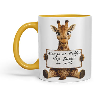 Vixar Personalised Giraffe Mug with Name or Custom Message – Cute Animal Coloured Ceramic Mug Cup Gift, 11oz (Black)
