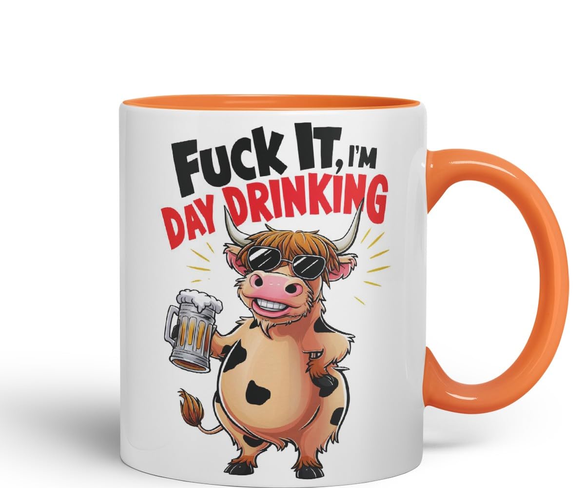 Vixar It I’m Day Drinking (Cow) – Coloured Ceramic Mug Cup Gift, 11oz (Black)