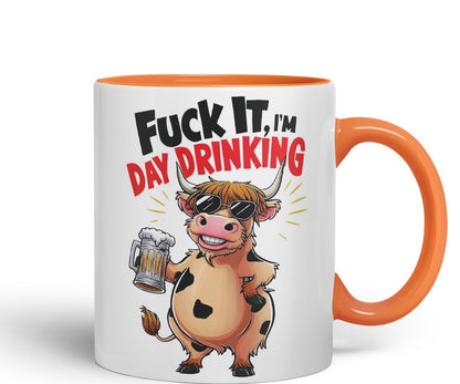 Vixar It I’m Day Drinking (Cow) – Coloured Ceramic Mug Cup Gift, 11oz (Black)