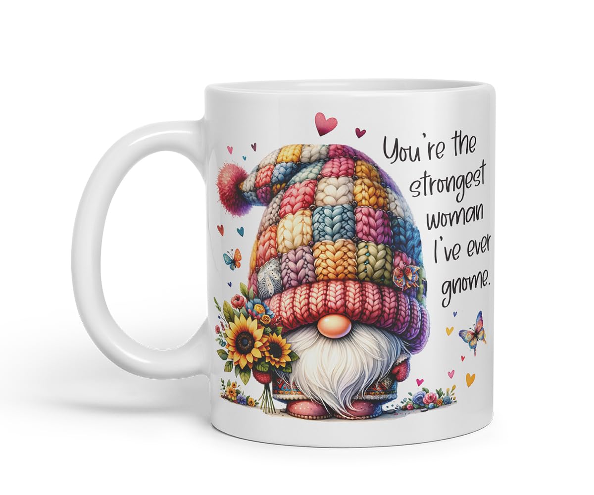 Vixar You're the Strongest Woman I've Ever Gnome Mom Mother Mum Mug – Coloured Ceramic Mug Cup Gift, 11oz (Black)