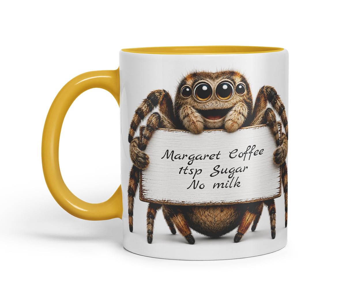 Vixar Personalised Spider Mug with Name or Custom Message – Cute Animal Coloured Ceramic Mug Cup Gift, 11oz (Black)