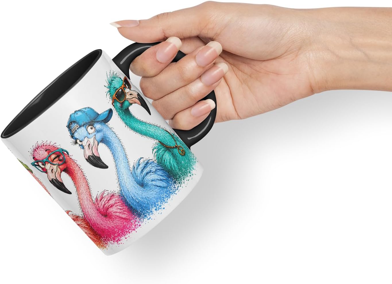 Vixar Flamingo Mug – Cute Flamingo Bird Coloured Ceramic Mug Cup Gift, 11oz (Black)