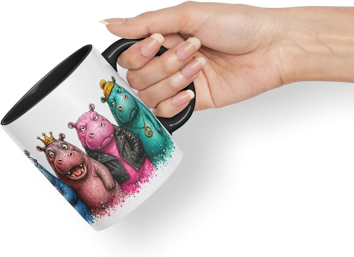 Hippo Mug – Cute Hippo Animal Coloured Ceramic Mug Cup Gift, 11oz (Black)
