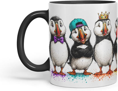 Vixar Cute Puffin Bird Mug – Cute Puffin Bird Coloured Ceramic Mug Cup Gift, 11oz (Black)