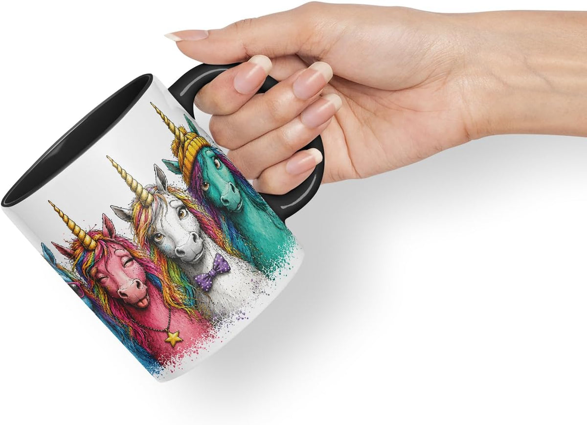 Unicorns Mug – Cute Unicorns Coloured Ceramic Mug Cup Gift, 11oz (Black)