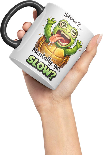 Vixar Slow Mentally Yes Slow Turtle Coloured Ceramic Mug Cup Gift, 11oz (Black)