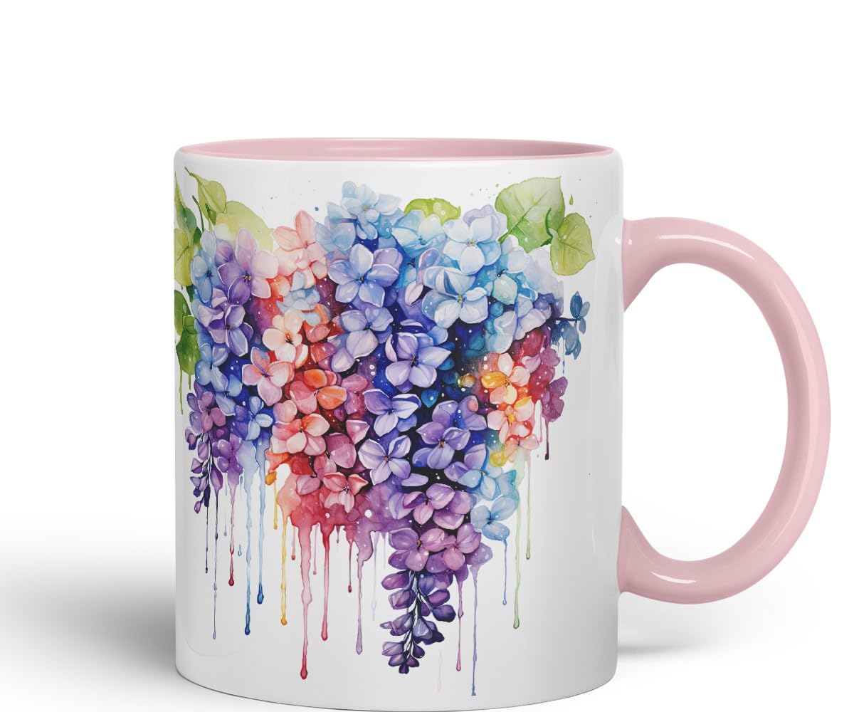 Vixar Lilac Spring Blossom Mug Coloured Ceramic Mug Cup Gift, 11oz (Light Green)