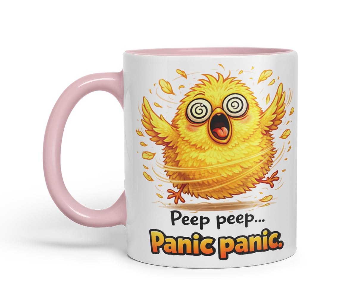 Vixar Peep Peep Panic Panic Chick Coloured Ceramic Mug Cup Gift, 11oz (Black)