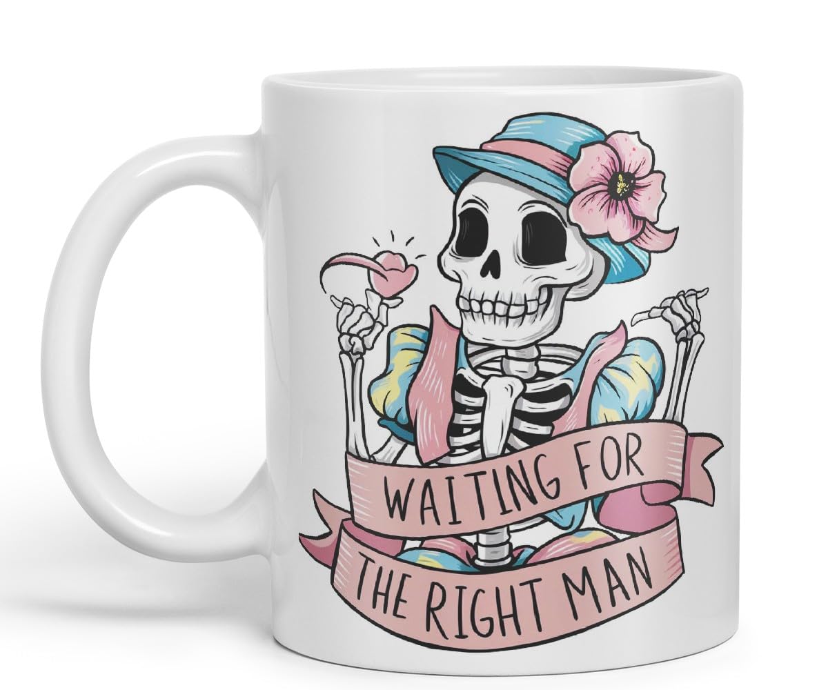 Vixar Waiting for The Right Man – Coloured Ceramic Mug Cup Gift, 11oz (Black)